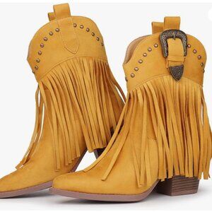Hawkwell Fringe Cowboy Cowgirl Boots Snip Toe Pull On Dress Western SIZE 9